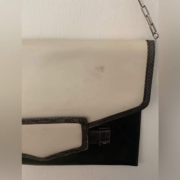 Rafe New York Bag Cowhide Snakeskin Large Clutch Shoulder Purse Chain Strap - Picture 3 of 13